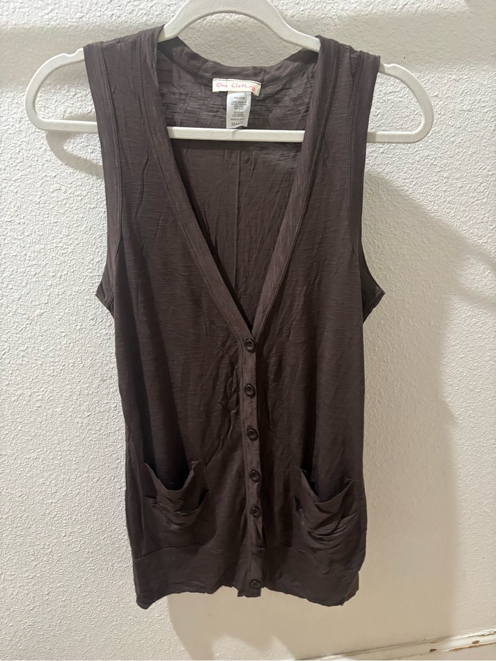 one clothing Sleeveless Button-Down Top in Dark Brown